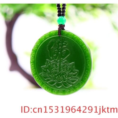 Green Jade Lotus Pendant Necklace Fashion Women for Charm Carved Natural Men Jewelry Chinese Amulet Gifts Jadeite