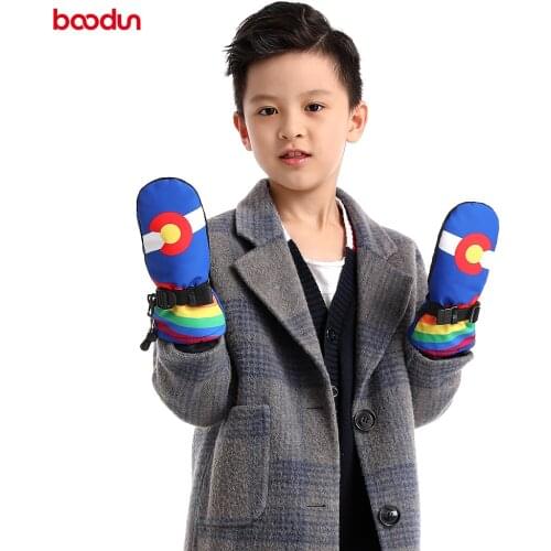 BOODUN Full Finger Children Ski Gloves PU Gloves Winter Outdoor Keep Warm Waterproof and windproof Gloves