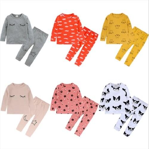 Autumn Children Clothes Girls Boys Pajamas Tops Pants Sets Infant Clothes Cotton Animal Cartoon Pajamas Sets Childrens Pajamas