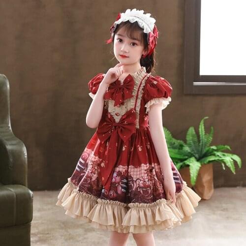 2021 Girls Dress Cosplay Costume for Girls Lolita Style Bow Flower Wedding Party Evening Frock Costume Princess Girls Tutu Dress