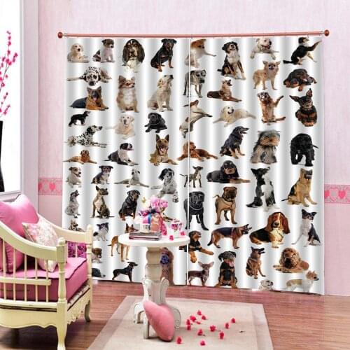Photo Custom Simple Style Animal pet Dogs Curtain For Living room bedroom Blackout Window Drapes Sets (Left and Right Side)