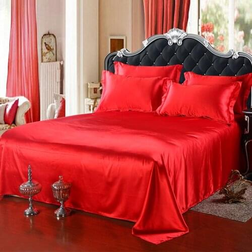 Luxury Satin Flat Sheet Bed Adult Solid Mattress Protector Silky Queen King Double Bed Sheets Black Silk Bedsheet Set Wholesale