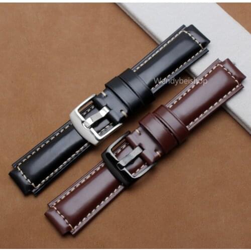 24mm*16mm Men Women Black Brown Real Leather Handmade Thick Wrist Watch Band Band Strap Belt Polish Buckle For vivoactive