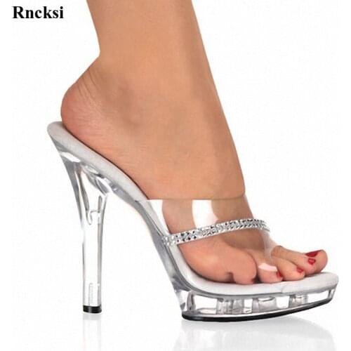 Rncksi New 5 Inch High Heels Slippers 13CM Stripper Shoes Rhinestone Decoration Transparent Girl Shoes Sexy Crystal Shoes