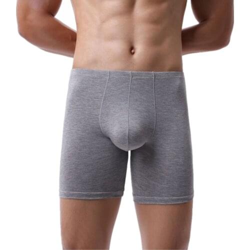 Sexy Underwear Men Boxer Shorts Bamboo Fiber Panties Man Breathable Solid Mid-rise U Convex Pouch Long Leg Underpants Cueca S-XL