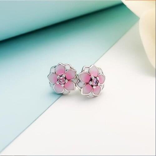 Original S925 Sterling Silver Pan Earring Creative Magnolia Style Earrings For Women Wedding Gift Fashion Jewelry