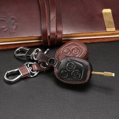 Special offer high quality Genuine Leather car key cover set protector accessories fit for Ford Focus remote 3 buttons key case
