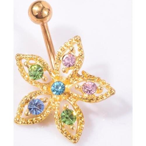 Stainless Steel Leaf Shape Body Piercing Jewelry Gold Color Navel Piercing Belly Button Rings Women Gift