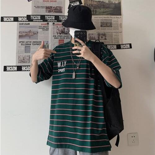 Harajuku Unisex Vintage stripe cotton Hip Hop brief tshirt Creative All-match trend Novelty clothes Japanese Summer Streetwear