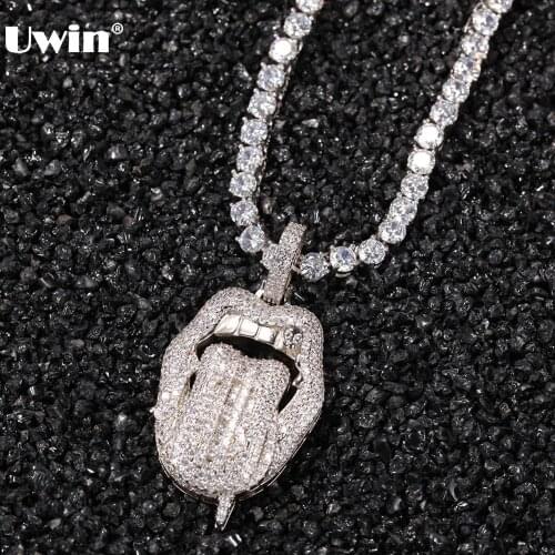 Uwin Hiphop Jewelry Big Tongue With Dollar Pendant Necklace Full Iced Out AAA Cubic Zircon Fashion Accessories for Drop Shipping