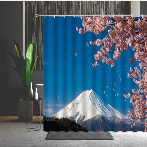 Bathe Curtain Japan Spring Landscape Mount Fuji Cherry Blossoms Bath Screen Home Waterproof Shower Curtain Multiple Size