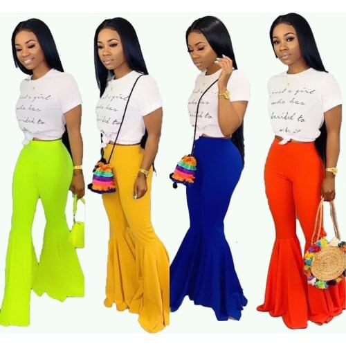 Adogirl solid boot cut long pants women large size bell-bottomed pants plus size flared trousers bright color pants