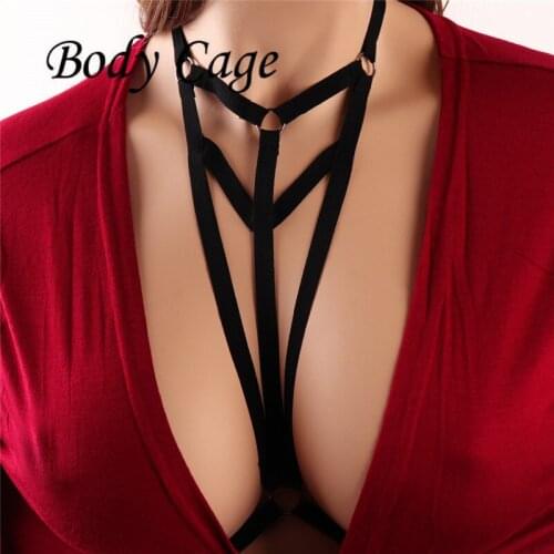 Body Cage 2018 Sexy Harness Gothic Elastic neck Cage Crop Top Bra Erotic Lingerie Halter Strappy Hollow Bustier Bandage Body