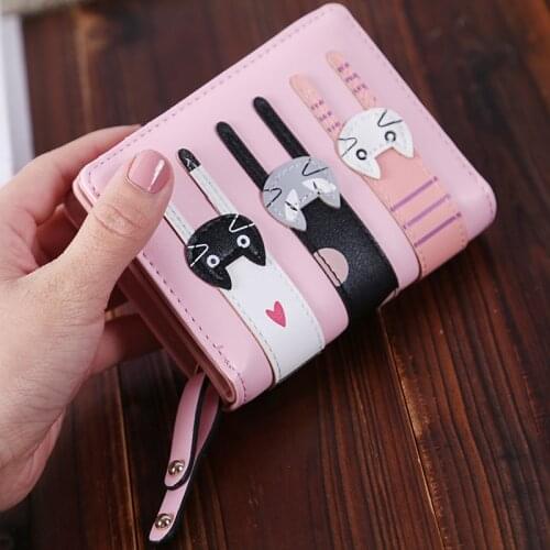 Cartoon Cat Women Wallet PU Leather Women Short Wallet Brand Designed Coin Purse Female Card Holder Cute Girl Wallet