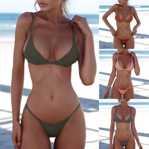 Womens swimsuit Sexy Solid Womens bathing suits Push-Up Bandeau Bandage bikini Female Beachwear womens swimwear 2021 #0317