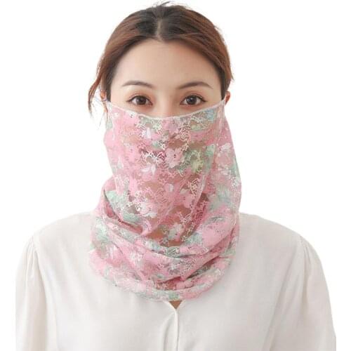 Women Summer Scarf Floral Lace Soft Breathable Anti-UV Neck Gaiter Face Cover Headband Scarfs for women female wholesale