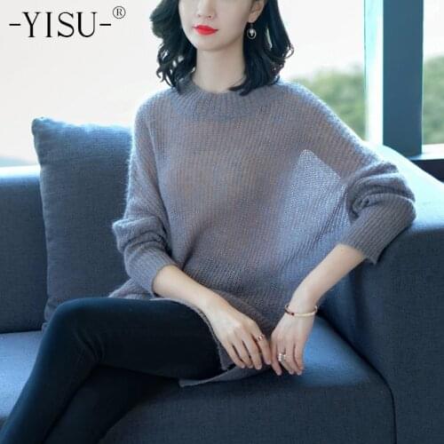 YISU Winter Mohair long Sweaters Women 2018 Fashion Jumpers Pullovers Knitting wool Pullovers Cashmere Sweater pull femme