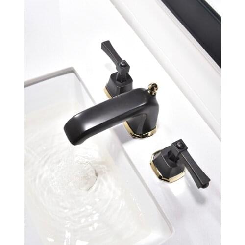 GOLD PVD BLACK 8 inch 3 Holes widespread bathroom Lavatory Sink faucet mixer tap deck mounted Luxury tap Square