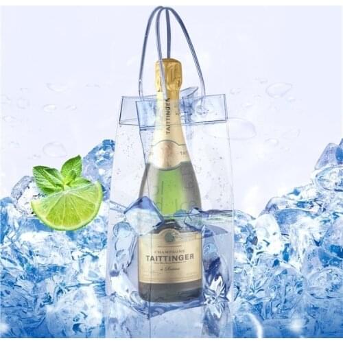 1pc Durable Clear Transparent PVC Champagne Wine Ice Pouch Cooler Bag with Handle 10*10*24cm