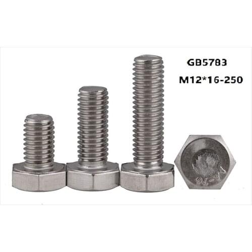 15pcs GB5783 M12*16-250 304 Stainless Steel hex bolts Outside The Hexagonal Screw Outside The Hexagonal Screw
