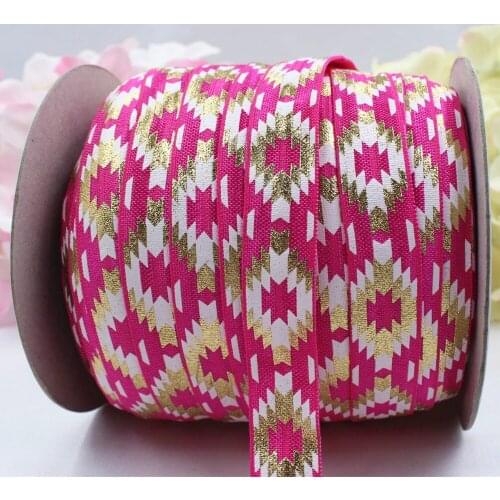 16612-1 ,5/8'' 16MM hot gold print diamond Elasticity ribbon ,10 yards DIY handmade hair accessories Material , free shipping