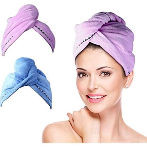 2pcs Wrap Turban Hair Towel Kerchief Hair Towel Towels Hairpix Hair Drying Cloth Quick-drying Absorbent Cotton (Purple & Blue)