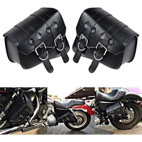 2x Black Motorcycle PU Leather Cruiser Side Saddle Bag for Harley Davidson Dyna Sportster Cruiser Fat Bob XL883 XL1200