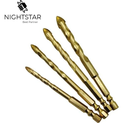 4Pcs 6mm 8mm 10mm 12mm Lengthened Glass Drill Bits Set Electrophoretic Gold Process Coated for Power Tools 1/4" Hex