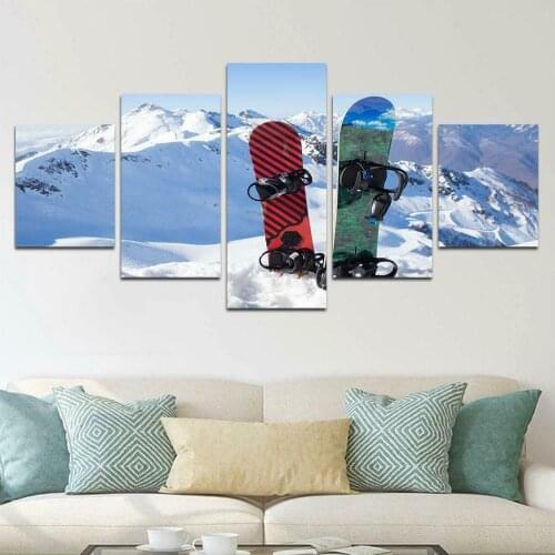 5 Pcs Two Snowboards Vacation Sport Poster Modern Art Wall Pictures Prints HD Canvas Home Living Room Decoration No Framed