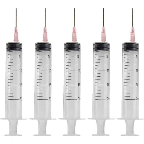 5Pcs/set Plastic 20ml Syringe Injector with Needles Liquid Vaporizer Spraying Rubber Pistons For Industry Tools