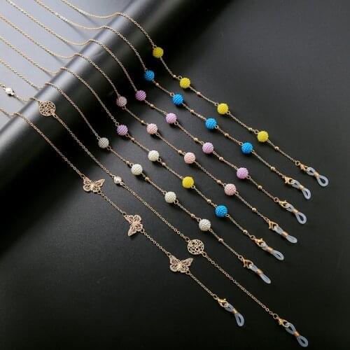 Sunglasses Eyeglass Mask Reading Eyewear Lanyard Chains Necklace Strap Rope For Women Bead Ball Hollow Butterfly Pendant Chain