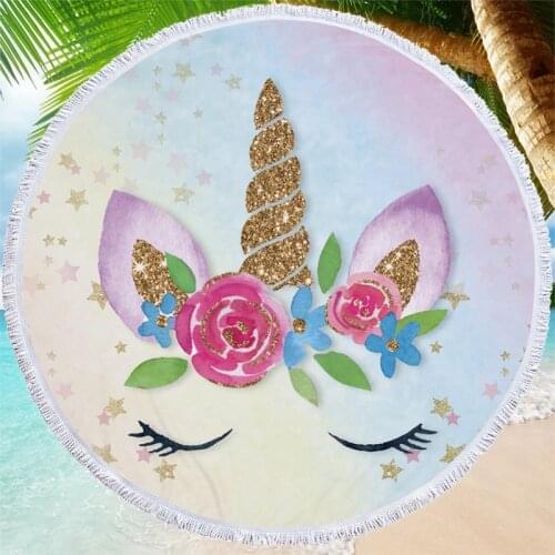 Elegant Unicorn Design Beach Towel 150cm Round Microfiber Beach Casual Blanket Outdoor Swimming Bath Towel