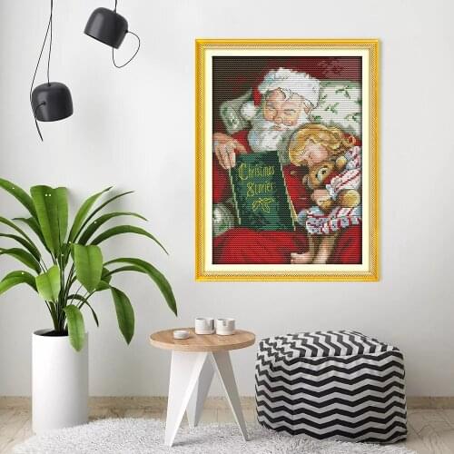 HUACAN Embroidery Santa Claus Cross Stitch Sets White Canvas Needlework Handicrafts Cross Stitch Christmas14CT 11CT