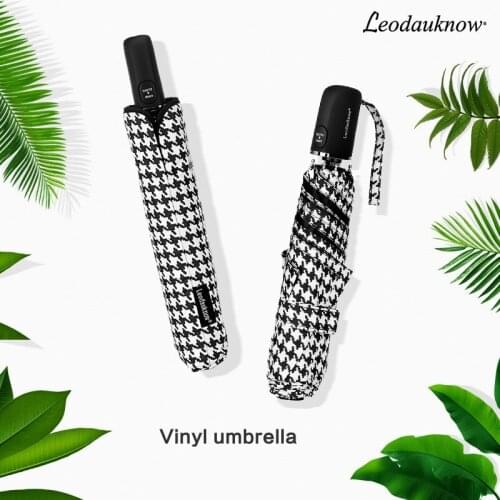 Houndstooth Personality Trend Sunny And Rainy Umbrella Flat Handle 3-fold Umbrella Ladies Umbrella Vinyl