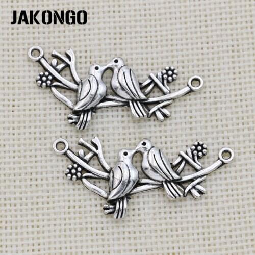 JAKONGO Antique Silver Plated Birds Connector for Jewelry Making Bracelet Accessories Findings DIY 45x21mm 8pcs/lot