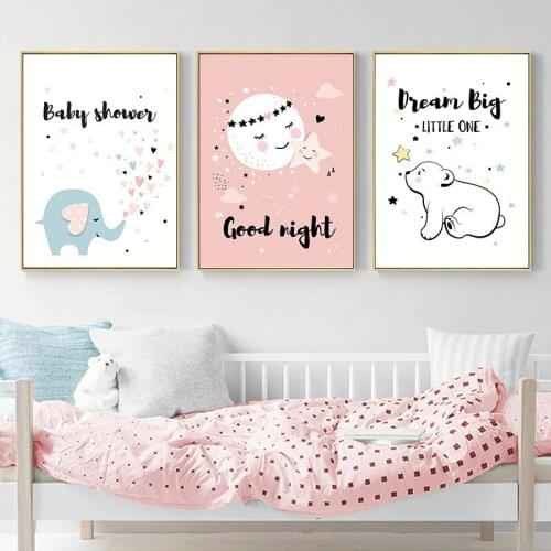 Northern Europe Cartoon Kindergarten Childrens Room Cute Elephant Bear Love Canvas Painting Decoration Painting Wall Art