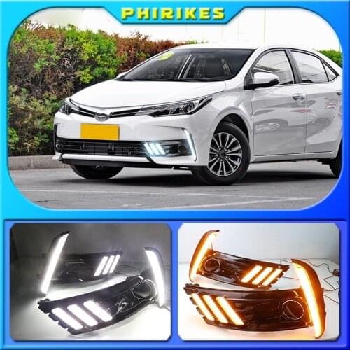 2PCS Yellow Turn Signal Function Waterproof 12V Car DRL Lamp LED Daytime Running Light For Toyota Corolla 2017 2018