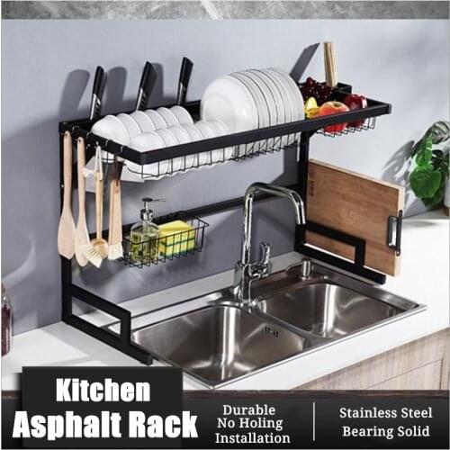 85cm Kitchen Stainless Steel Dish Rack Over Sink Expandable Organizer Storage Drainer Drying Plate Shelf Knife Fork Container