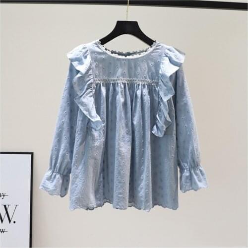 Lamtrip Princess Ruffles Dots Embroidery Long Sleeve Shirt Lolita Sweet Top