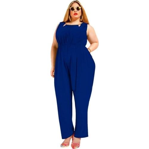 2021 Summer Plus Size Jumpsuit Sexy Plus Size Solid Color Sleeveless Jumpsuit Overalls Sexy Backless Patchwork Trousers New