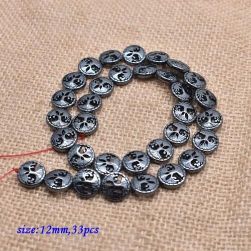 Natural Stone Black Hematite Beads Tree of Life/Cross/Clover/Anchor Shape Round Loose Spacer Beads For DIY Charm Jewelry Making