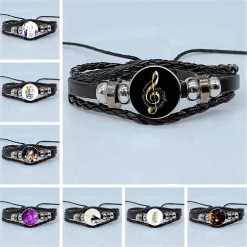 New Piano Note Violin Classical Painting Bracelet Glass Dome Multilayer Woven Leather Bracelet Jewelry