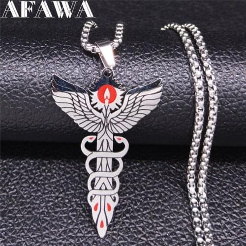 AFAWA Medical Symbol Nurse Doctor Stainless Steel Necklace Caduceus Necklace Snakes Wings Necklace Nurse Day Gift joyas N3309S02
