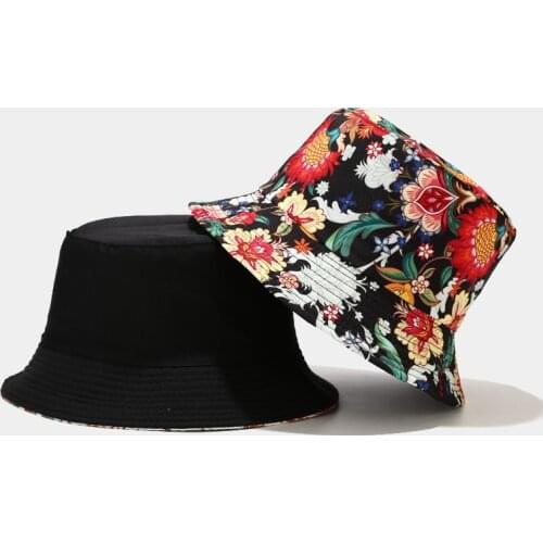 Wholesale Men Womens Floral Bucket Hat Hip Hop Reversible Fishing Cap Adult Panama Bob Cap Summer Unisex Lovers Flat Hat