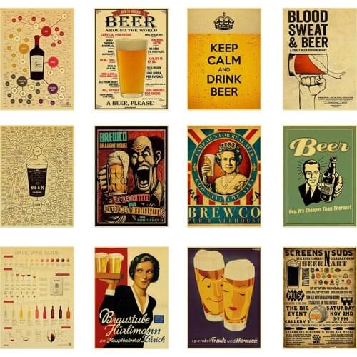 Beer Wine Collection Retro Poster Home Decoration Kraft Paper Printing Wall Painting Bedroom Home Decoration Canvas Painting