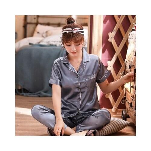Short Sleeve Pyjamas Woman Silk Satin Pajama Sets Sexy Pijama Sleepwear Femme Sleep Lounge Wear Women Plus Size Pajamas M-5XL