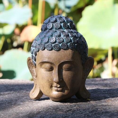 Resin Buddhism Zen Garden Yoga Meditation Thai Buddha Head Statue Essential Home Feng Shui Decoration Garden Figures Ornament