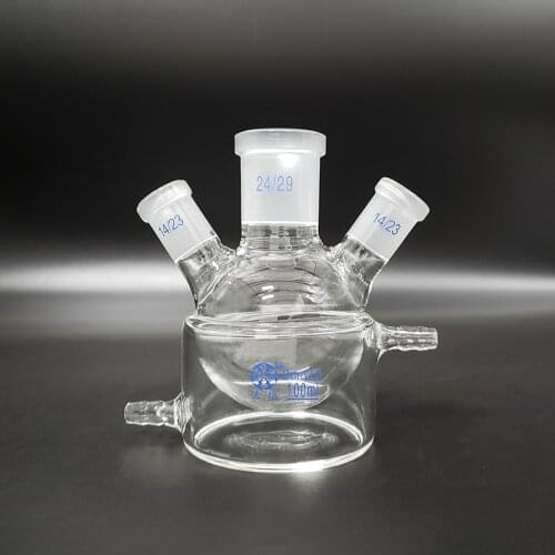 Half double-deck spherical three-necked round bottom flask,100ml,Mid 24/29,Side 14/23,Half mezzanine jacketed reactor bottle