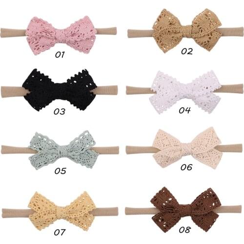 24pc/lot White Baby Girl Headbands Kids Lace Hair Bow Hairband Toddler Thin Nylon Headbands Hair Accessories Newborn Soft Turban