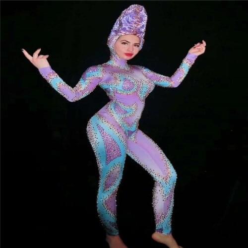 X94 Party singer stage costumes female tight bodysuit ehinestone jumpsuit colorful outfits perform pole dance dress clothing bar
